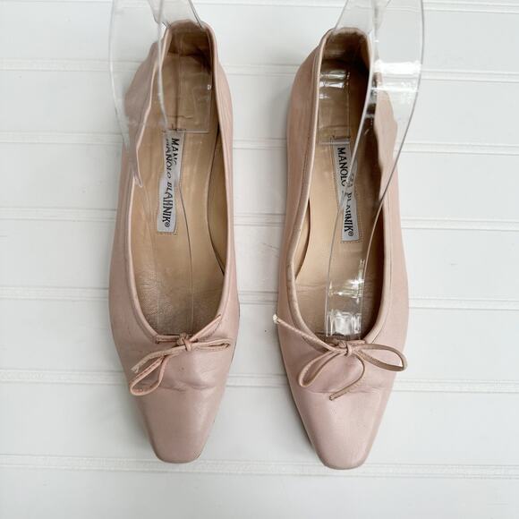 Manolo Blahnik Vintage Flats Ballet Pale Pink Leather Square Toe